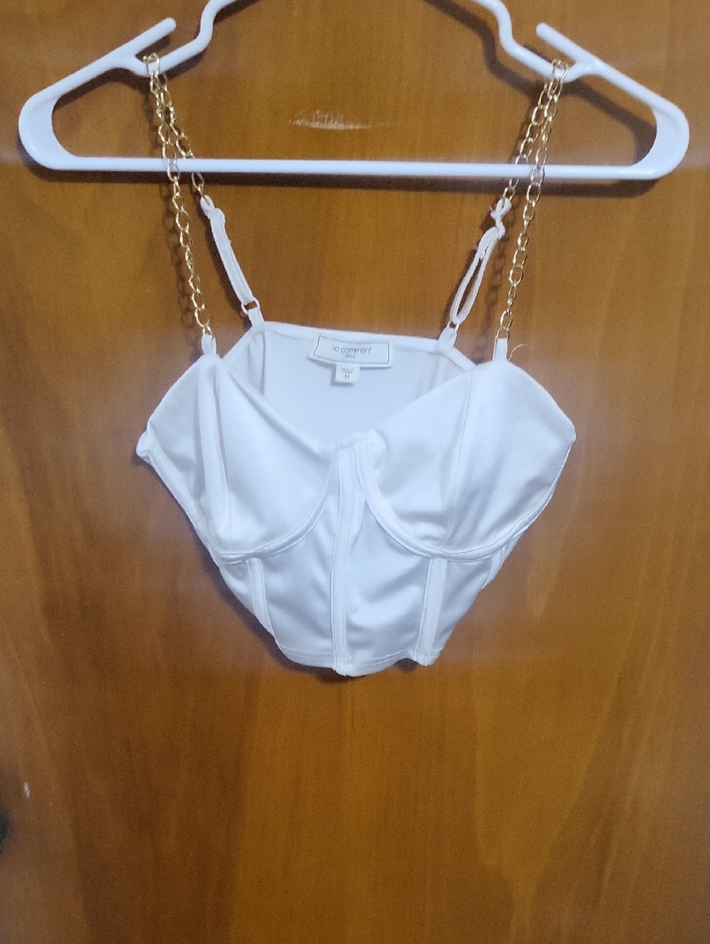 White Chain-Strap Bustier Top - No Comment Size Medium